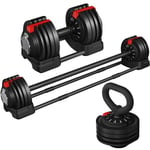 Haltère Réglable, Kettlebell, Barre d'haltère, 3 en 1, 12 Poids, 1,5-18/3-24 kg