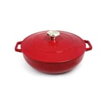 Qdesign - Cocotte en Fonte d'Acier Ovale Individuelle 25 cm - Contenance 4,2 L - Couvercle en Fonte avec Bouton en Inox - Convient pour Induction - Passe au Four - Rouge