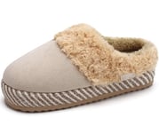 ONCAI Chaussons Femme Pantoufles à Semelle de Tapis de Yoga Moussée Confortable Chaud Fausse Fourrure en Poils Hirsutes Suède Semelle en Caoutchouc Hiver Intérieur/Extérieur Beige/Khaki Dimensions 38