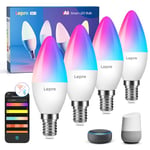 Lepro BC1 AI Smart Bulb E14, Music Sync Bluetooth& WiFi Bulb, Voice Control, AI Generated Lighting, Color Changing Light Bulb, RGB CCT Dimmable Candle Bulb, Work with Alexa & Google Assistant, 4 Packs