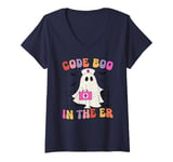 Womens Code Boo In The Er Nurse Halloween Boo V-Neck T-Shirt