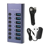 USB 3.0-hub med 7 portar, 5 Gbps, 5V 2.4A, 36W, individuell strömbrytare, LED-indikator, USB 3.0-dockningsstation för PC, telefon, 100–240V, EU-kontakt