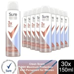 Sure Anti-Perspirant 96H Maximum Protection Deodorant Clean Scent 150ml, 30 Pack