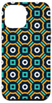 Coque pour iPhone 12 Pro Max Navy Blue Mustard Yellow Teal Square Circle Art Deco Pattern