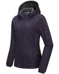 Outdoor Ventures Veste softshell imperméable et respirante pour femme - Veste demi-saison coupe-vent - Veste fonctionnelle avec capuche, Violet chiné., XS