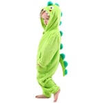 LOLANTA Déguisement Dinosaure Enfant, Animal Combinaison en Flanelle à Capuche pour Garçons Filles, Vert, 6-7 Ans, Tag L