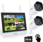 Kit Surveillance sans Fil 3MP avec Écran LCD 7"", 4CH 5MP WiFi NVR avec écran Tactile IPS et 2 Caméras IP Extérieures 3MP, Vision Nocturne 100ft,Audio Bidirectionnel, IP66,Blanc (Blanc)