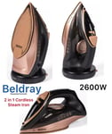 Beldray 2600W 2 in 1 Cordless Steam Iron Use Corded/Cordless Ceramic Soleplate