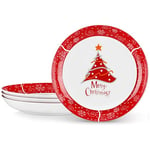 VEWEET, Série CHRISTMASTREE, Ensemble de 4 Bols à Pâtes en Porcelaine | φ26.7cm 1440ml | Grands Bols à Salade pour Fête de Noël | Passe au Lave-vaisselle et au Micro-ondes | Rouge et Blanc