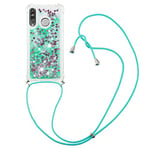 MRSTER Lanyard Housse pour Huawei P30 Lite Coque, Bling Liquide Paillette Silicone Antichoc Kawaii Etui Housse avec Cordage Lanyard Case pour Huawei P30 Lite. LP Love Green