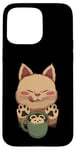 Coque pour iPhone 15 Pro Max Kawaii Kitty Latte Little Mouse Tasse à café Motif chat