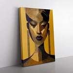 Golden Abstract Woman Canvas Print for Living Room Bedroom Home Office Décor, Wall Art Picture Ready to Hang, 76x50 cm (30x20 Inch) CAN3020-V1022-CK-2363