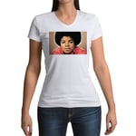 T-Shirt Femme Col V Michael Jackson Portrait Enfant Chanteur Pop Star Celebrite