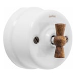 Garby - Interrupteur Va & Vient Porcelaine Blanche Manette Bois Hêtre 10A-250V - Réf. 30308213