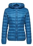 Wantdo Femme Veste en Duvet Manteau Matelassé à Capuche Léger Compressible Veste Coupe-Vent Isolée de Montagne à Capuche Mince Veste d'Extérieur Courte,Acid Bleu,XL