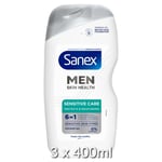 SANEX MEN SKIN HEALTH SENSITIVE CARE SHOWER GEL BIG 400ML BOTTLE 3 PACK