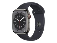 Apple Watch Series 8 (Gps + Cellular) - 45 Mm - Grafit Rostfritt Stål - Smart Klocka Med Sportband - Bandstorlek: Standard - 32 Gb - Wi-Fi, Lte, Bluetooth, Uwb - 4G - 51.5 G