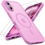 TOCOL 3 in 1 Magnetic for iPhone 16 Case 6.1-Inch, Fit for MagSafe, with 2 HD Screen Protector, [Full Camera Protection] 14FT Military Shockproof Translucent Matte Back Slim Phone Cover (Pink)