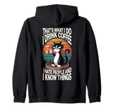 Grumpy Cats Drinking Coffee, Funny I Hate People Design Zip Hoodie