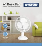 Status Desk Fan | 6 Inch Portable Fan | 2 Speed Adjustable Angle Fan | White |