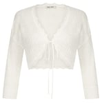 GRACE KARIN Boléro Tricoté à Manches 3/4 V-Col avec Bords Ondulés Top Tricoté Court pour Femme Tricot Uni Ouvert sur Le Devant S Blanc