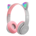 Casque de jeu Cat Ear Casques compatibles Bluetooth Glow Light Over-Ear Headsets Stereo Bass Sports Headphones pour PC Phone-Grey