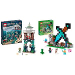 LEGO 76420 Harry Potter Triwizard Tournament: The Black Lake, Goblet of Fire Building Toy Playset for Kids, with Boat Model and 5 Minifigures & 21244 Minecraft The Sword Outpost Building Toy
