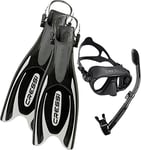 Cressi Frog Plus Adjustable/Open Heel Fins, Large/X-Large (45/47) with Calibro Mask and Dry Snorkel