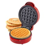 Global Gourmet Mini Waffle Maker Machine Red | Non Stick Coating | Recipes Included | Fun Snack Maker | Compact Size | Indicator Light | Cool Touch 550W