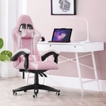 Fauteuil Gaming Ergonomique, Chaise Gamer Chaise de Bureau, avec Appui-tête et Oreiller Lombaire, Heuteur Réglable, Rose et blanc