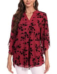 Gyabnw Tunique Femme Chic Et Elegant Tunic Chemise Longue Haut Ample Manches 3/4 Shirt Décontracté