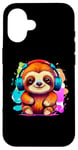 Coque pour iPhone 16 Kawaii Paresseux Avec Casque Musique Paresseux Coloré Graphique