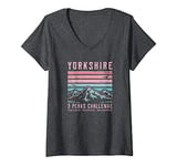 Womens Yorkshire 3 Peaks Challenge | 3 Peak Retro Dales Mountains V-Neck T-Shirt