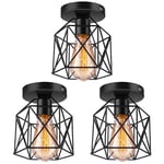 3X Plafonnier Vintage Lustre Rétro Abat-Jour En Métal Lampe De Plafond Industrielle Pour Café, Couloir, Chambre À Coucher, Cuisine, Salon, Noir