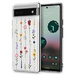 CYRILL by Spigen Cecile Case Compatible with Google Pixel 6a (2022), Floral Pattern Clear Hard PC Back with Shockproof TPU Bumper Protective Case - Flower Garden