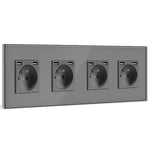 BSEED Quadruple Prise Murale avec 2 Ports USB,16A Prise de Courant Alternatif avec Panneau en Verre,Multiprise Murale Max 2.1A,Convient au Smartphone, à la Tablette (4 Prise avec 2 Ports USB,Gris)