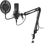 Microphone À Condensateur De Streaming Usb Avec Bras (Micro Cardioïde D'enregistrement Studio Conversation Youtube Voix-Off, Ordinateur Bureau Ou Pc Portable, Câble 2.5m, 20hz-16khz, 2200¿) Noir