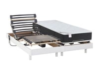 Lit électrique de relaxation lattes + matelas ressorts ensachés et mémoire de forme - 2 x 80 x 200 cm - Blanc - APOLLO de DREAMEA