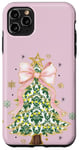 Coque pour iPhone 11 Pro Max Noeud en ruban rose coquette vert sapin de Noël Preppy Holiday