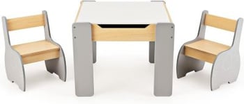 Ensemble Table et Chaises pour Enfants 3PCS avec Plateau Rabattable Dossier Ergonomique 4 en 1 Table Activités Gris