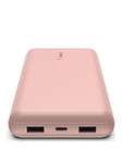 Belkin Boostcharge 20,000Mah Powerbank - 3 Port, 15W Output, Fast Charging - Rose Gold