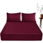 Extra Deep Fitted Single Bed Sheet- Polycotton Plain Dyed Hotel Quality Bedding- 16"/40 cm Fitted Sheet- Wine