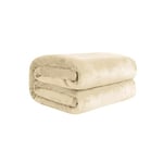 Komfortec Plaid Couverture Polaire Flanelle en Microfibre Extra Épais 450 g/m², Certifié Oeko-Tex Jeté de Canapé 150x200 cm, Flanelle Doux et Chaude, Fourrure Chaud et Doux en Peluche, Beige