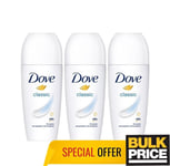 Dove Women Classic Roll-on Deodorant Antiperspirant 1/4 Cream 50ml 3-Pack