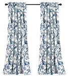 Lush Decor Dolores Paire de Rideaux de fenêtre filtrant la lumière, 132,1 cm de Large x 241,3 cm de Long, Bleu - Rideaux en Toile - Imprimé Floral et Oiseaux - Rideaux de Campagne française - Cottage