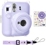 Housse pour Instax Mini 12 - Étui de Stockage de Photos pour Appareil Photo Instantané Fujifilm Instax Mini 12 - Bandoulière et Bel Autocollant pour Instax Mini 12 - Violet