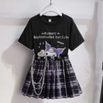 Sanrios Cartoon Kawaii Flickor Vit T-shirt Kostym Kuromi Söt Sommar Kortärmad College Jk Uniform Kjol Barn Fashionabla Kjol Kuromi2 Kuromi2 130cm