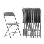 Flash Furniture Hercules Hercules Series Plastic Folding Chair - Grey - 10 Pack 650LB Weight Capacity Comfortable Event Chair-Lightweight Folding Chair