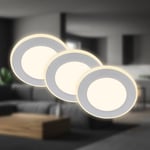 BRILONER - Lot de 3 spots LED encastrables 230V avec fonction veilleuse, surfaces et anneaux commutables séparément, fonction mémoire, spot LED, plat, spots de plafond, salon, 93x30mm, chrome mat