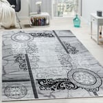 Paco Home Tapis Design Moderne Chiné Floral Avec Motif Méandre Cercles Gris Noir 240x340 cm